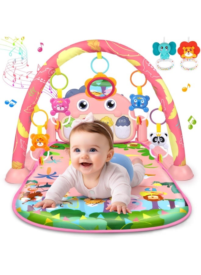 أل أيه بريشوس بساط لعب للأطفال، بساط أنشطة ممتع على شكل بيانو لوقت الاستلقاء على البطن مع 5 ألعاب حسية للأطفال الرضع، موسيقى وأضواء، هدايا للأولاد والبنات حديثي الولادة من عمر 0 ​​إلى 3 و6 و9 و12 شهرًا - Image 2